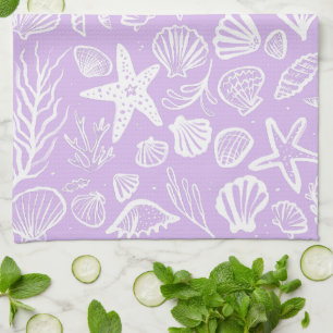 Linge De Cuisine Coquillages Lavande Motif Beach Coques Chic