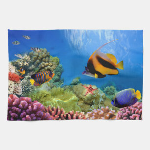 Linge De Cuisine Corail coloré et poissons tropicaux