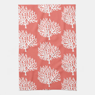 Linge De Cuisine Corail de mer blanche et rose côtiers de corail