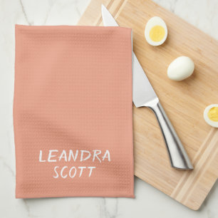 Linge De Cuisine Corail de pêche solide minimaliste personnalisé