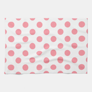 Linge De Cuisine Corail et pois blancs