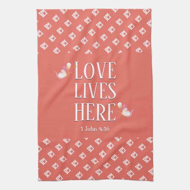 Linge De Cuisine Corail | LOVE LIVES ICI | Personnalisable (Vertical)