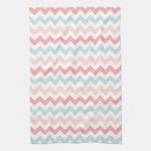 Linge De Cuisine Corail, rose, Chevron bleu