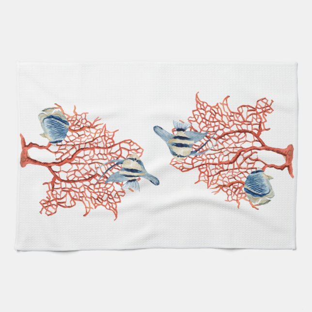 Linge De Cuisine Corail rouge avec les poissons tropicaux, (Horizontal)