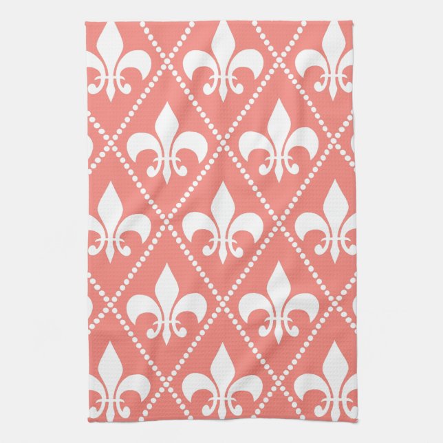 Linge De Cuisine Coral Fleur de Lis (Vertical)