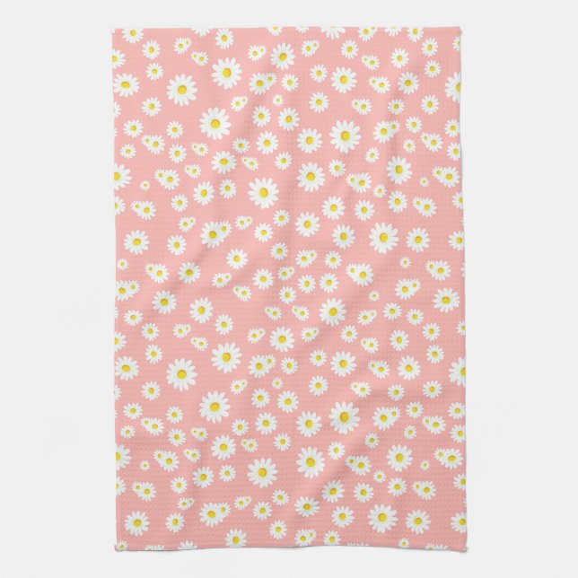 Linge De Cuisine Coral rose Boho Motif de marguerites de printemps (Vertical)