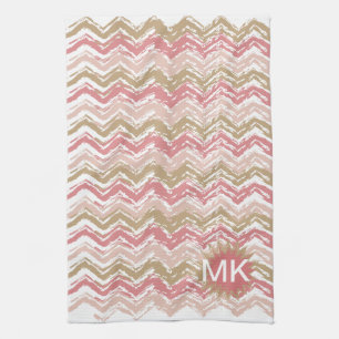 Linge De Cuisine Coral Spice Scribble ZigZag Chevron Motif
