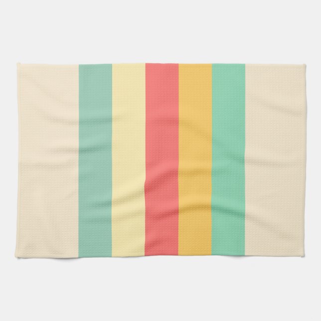 Linge De Cuisine Coral Turquoise Yellow Beige rayures (Horizontal)