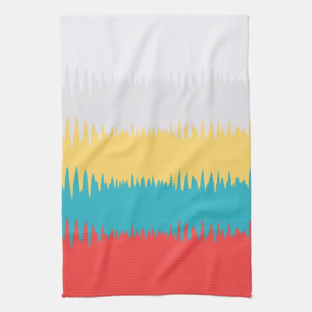Linge De Cuisine Coral Turquoise Yellow White Stripes (Vertical)