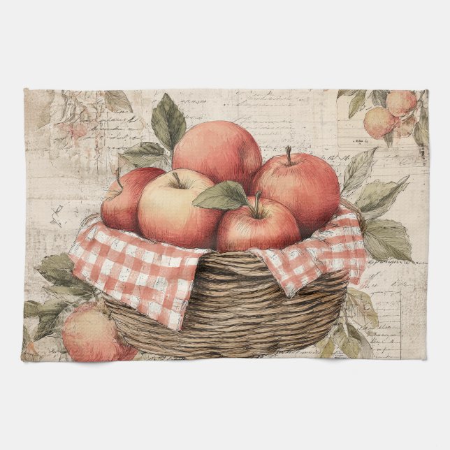 Linge De Cuisine Corbeille à pommes design vintage  (Horizontal)