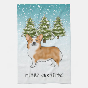 Linge De Cuisine Corgi gallois Pembroke rouge Noël d'hiver bleu
