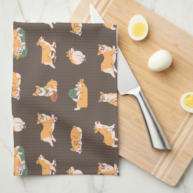 Linge De Cuisine Corgi joyeux (Quart Plié)