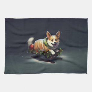 Linge De Cuisine Corgi neige de Noël hiver