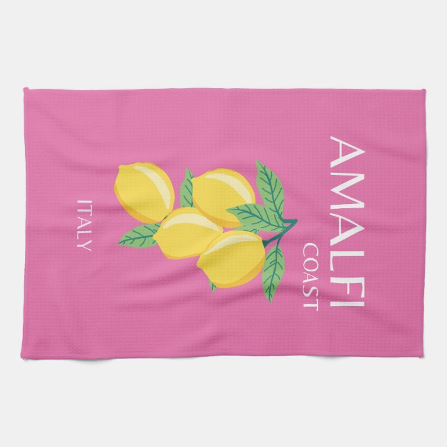 Linge De Cuisine Côte amalfitaine, Italie, Art Voyage, Rose, Preppy (Horizontal)