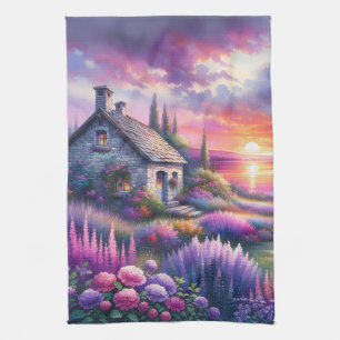 Linge De Cuisine Cottage au coucher de soleil pastel Jardin au bord