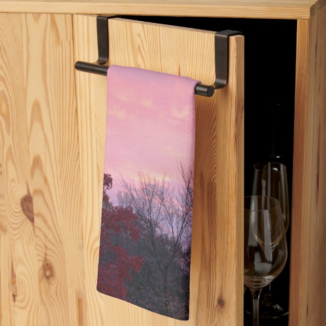 Linge De Cuisine Coucher De Soleil Rose-Jaune Sur Les Arbres (Pliage en tiers)