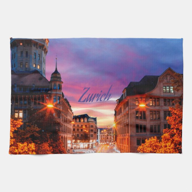 Linge De Cuisine Coucher de soleil suisse de Zurich (Horizontal)