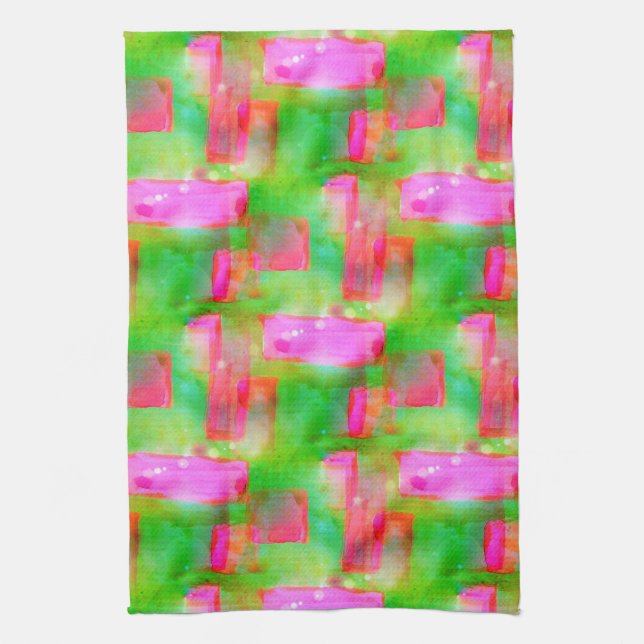 Linge De Cuisine Couleur abstraite peinte en jaune, rose (Vertical)