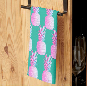 Linge De Cuisine Couleur bleu des Caraïbes Ananas roses colorés