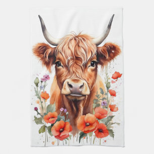 Linge De Cuisine Couleur d'eau de la vache et du pavot rouge des Hi