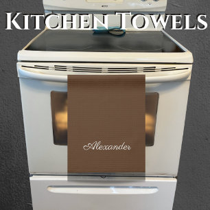 Linge De Cuisine Couleur solide moderne Brown modèle blanc Script