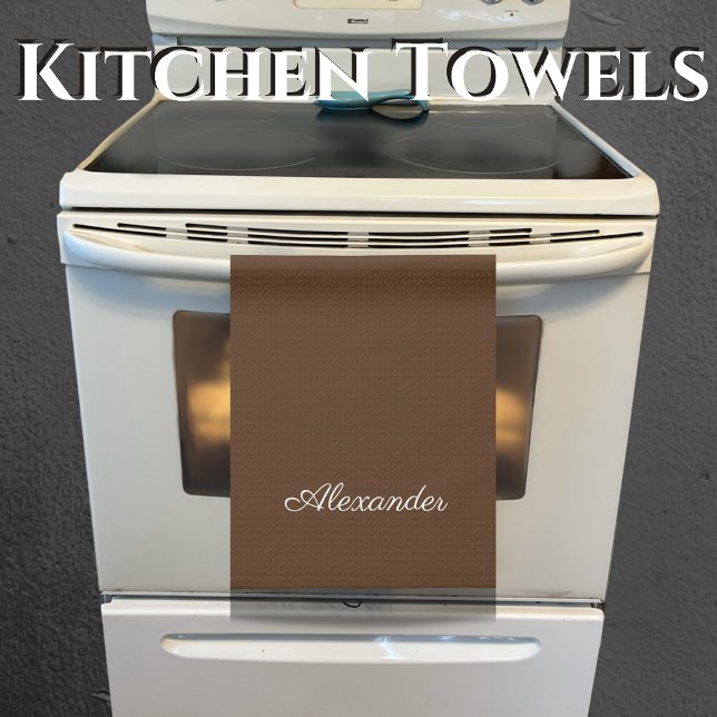 Linge De Cuisine Couleur solide moderne Brown modèle blanc Script (Créateur téléchargé)
