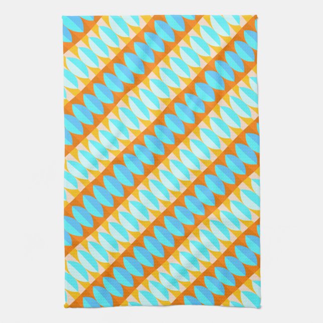 Linge De Cuisine Couleur Turquoise Bleu Orange Jaune Motif (Vertical)