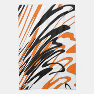 Linge De Cuisine Couleurs Bengale Lignes Orange et Noires Ondulées
