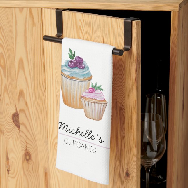 Linge De Cuisine Coupe Cute Gâteaux Et Fruits Aquarelle (Pliage en tiers)