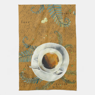 Linge De Cuisine Coupe de café, amour, paix, chéri, fougères