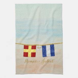 Linge De Cuisine Couples Monogramme Signal Maritime Drapeaux Aquare