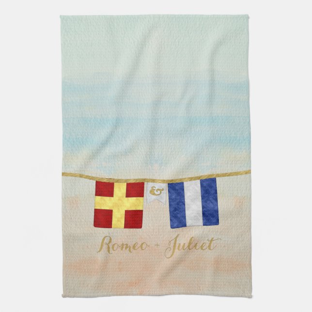 Linge De Cuisine Couples Monogramme Signal Maritime Drapeaux Aquare (Vertical)