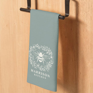 Linge De Cuisine Couronne de fleurs de la famille Monogramme Nom Ve