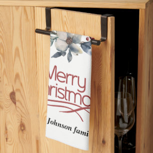 Linge De Cuisine Couronne de Noël, fleurs blanches, baies rouges jo