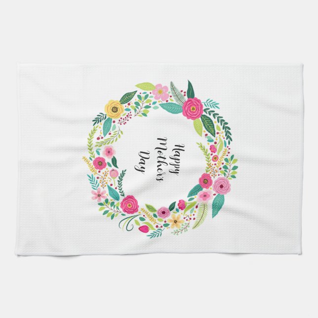 Linge De Cuisine Couronne florale rustique colorée (Horizontal)