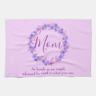 Linge De Cuisine Couronne florale violette et bleue pour maman