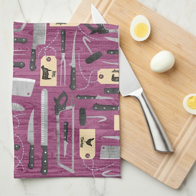 Linge De Cuisine Couteaux de bouchers roses (Quart Plié)
