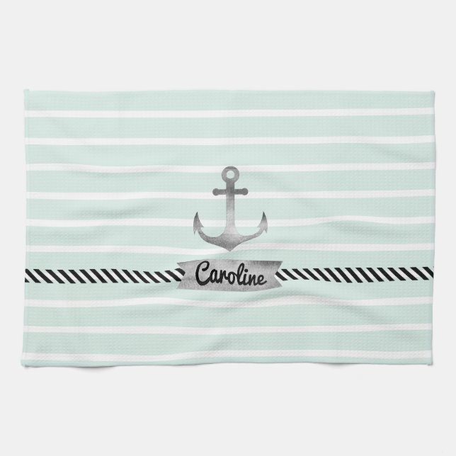 Linge De Cuisine Coutume grise d'Ancre d'aquarelle de rayures en (Horizontal)