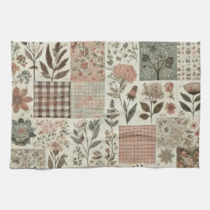 Linge De Cuisine Couvre-lit Patchwork Rose Fleur Verte Rustique