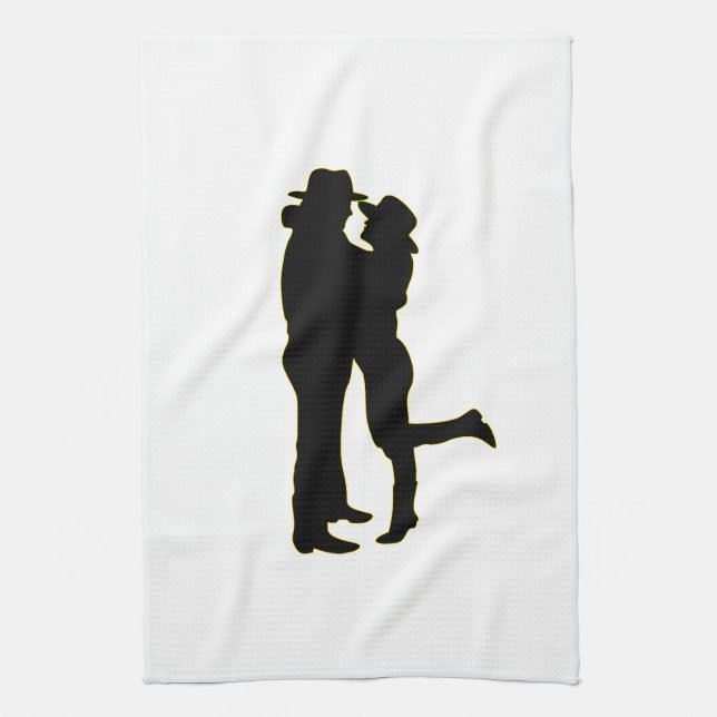 Linge De Cuisine Cowboy et cow-girl en silhouette d'amour (Vertical)