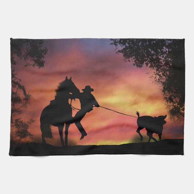 Linge De Cuisine cowboy Roping Rodeo  (Horizontal)