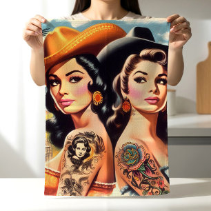 Linge De Cuisine Cowgirls Tatouées Vintage