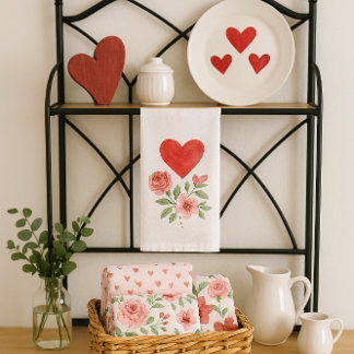 Linge De Cuisine Cozy Cottage Heart and Roses 