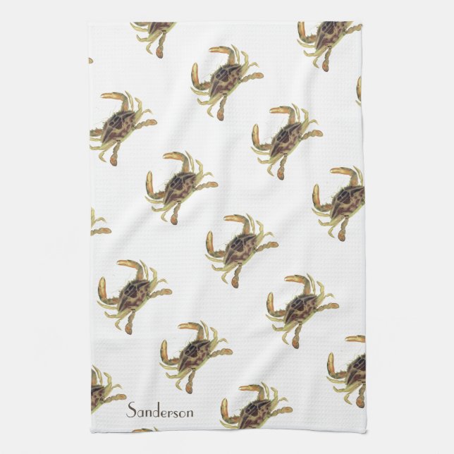 Linge De Cuisine Crabe Côtier Nautique Tan Khaki Sandy Cuisine Tow (Vertical)