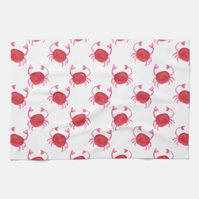 Linge De Cuisine crabe rouge aquarellé conception de la plage (Horizontal)