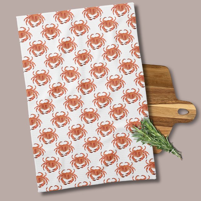 Linge De Cuisine Crabes côtiers Plage Ocean (Brown crab crustacean kitchen towel.  Matching products available for kitchen and dining. )