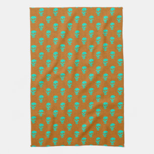 Linge De Cuisine Crâne anatomique grungy À petits pois vert orange