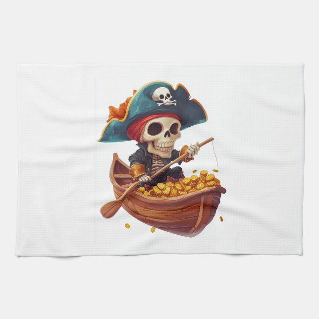 Linge De Cuisine Crâne de pirate drôle de Bone Buccaneer (Horizontal)