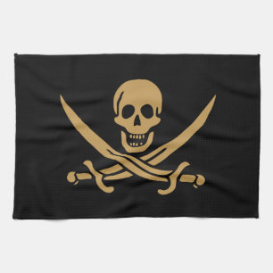 Linge De Cuisine Crâne et Cutlass d'or aztèque Pirate Calico Jack