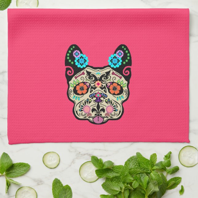 Linge De Cuisine Crâne Frenchie - rose de sucre (Plié)